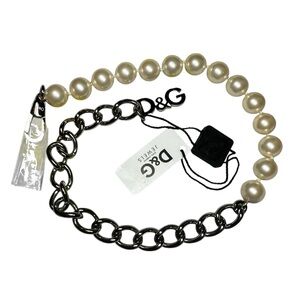 Dolce & Gabbana Jewels DJ0303 Womens Cream Faux Pearl Chain Silver Link Necklace